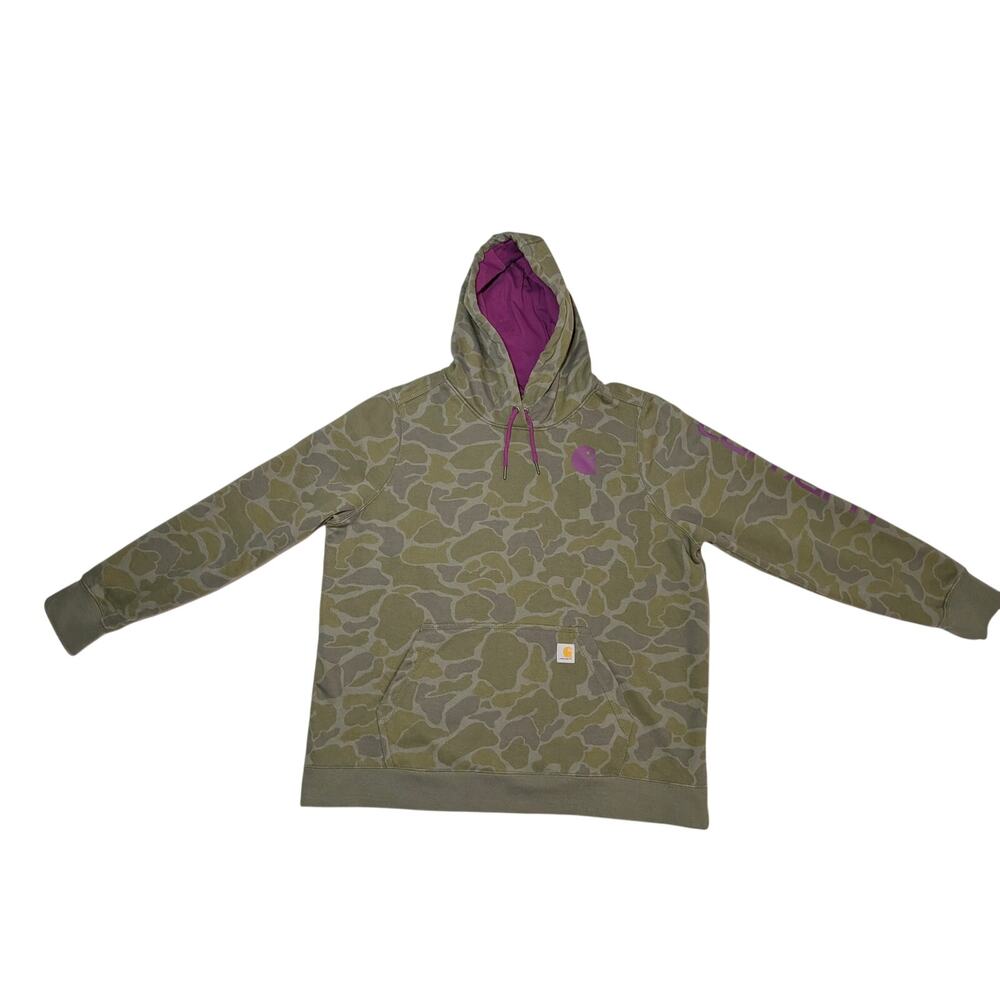 Carhartt WIP Duck Camo Hoodie XL Relaxed Fit Green Purple Heavyweight NWOT